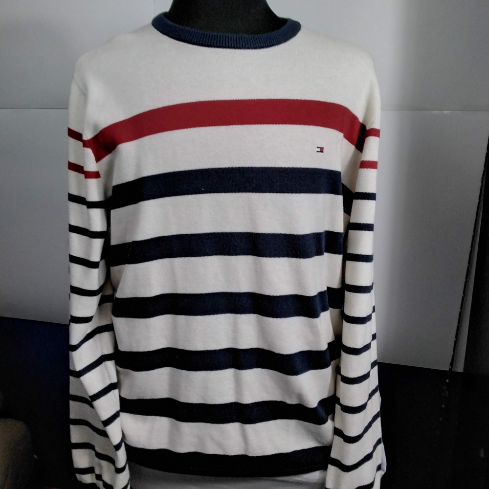Tommy Hilfiger Men's Striped Crewneck Sweater - Red, Navy, White